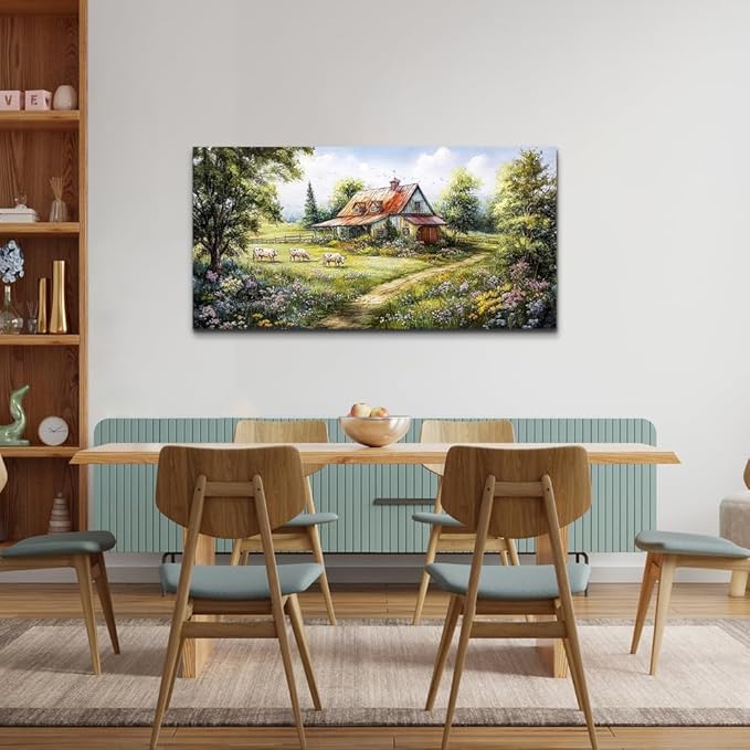 QIYILEXWART Canvas Wall Art For Living Room Wall Decor For Bedroom Office Wall Decorations Modern Grassland Paintings The Hut Pictures Artwork Room Aesthetic Home Decor Ready To Hang