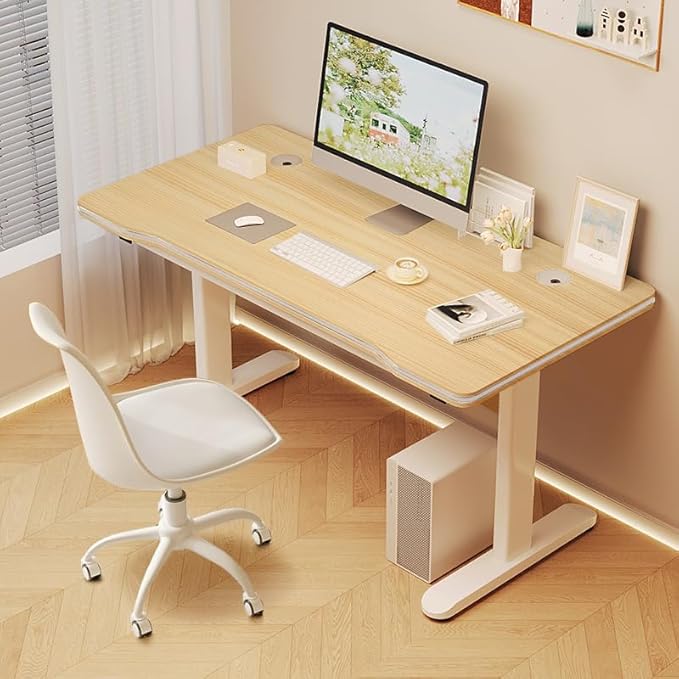 Gaming Desk Computer Writing Table for Home Office Student Art Modern Simple Style with T-Shaped Metal Bracket PC Wood Suitable for Offices&Bedrooms