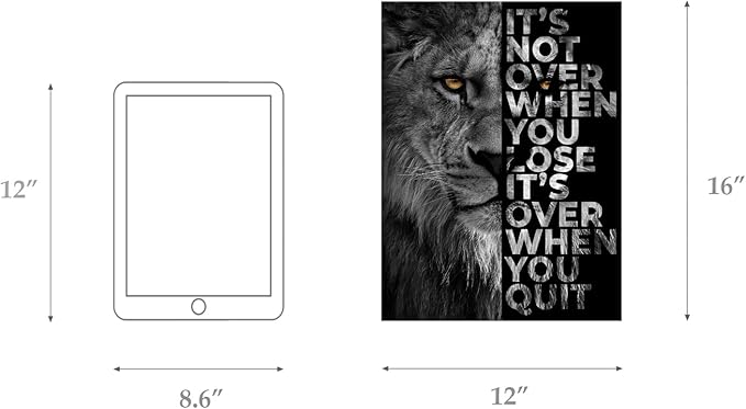 Lion Head Prints Canvas Inspirational Wall Art Black and White Animals Poster Motivational Quote Picture for Office Decor Framed Ready to Hang12x16inches