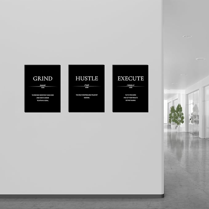 LMGOV Motivational Wall Decor, Office Decor for Men, 12” x16” Framed Canvas Wall Art for Bedroom, Wall Picture for Living Room, Black and White Positive Paintings for Gym, Bathroom, Sports, Dorm (3 Piece)