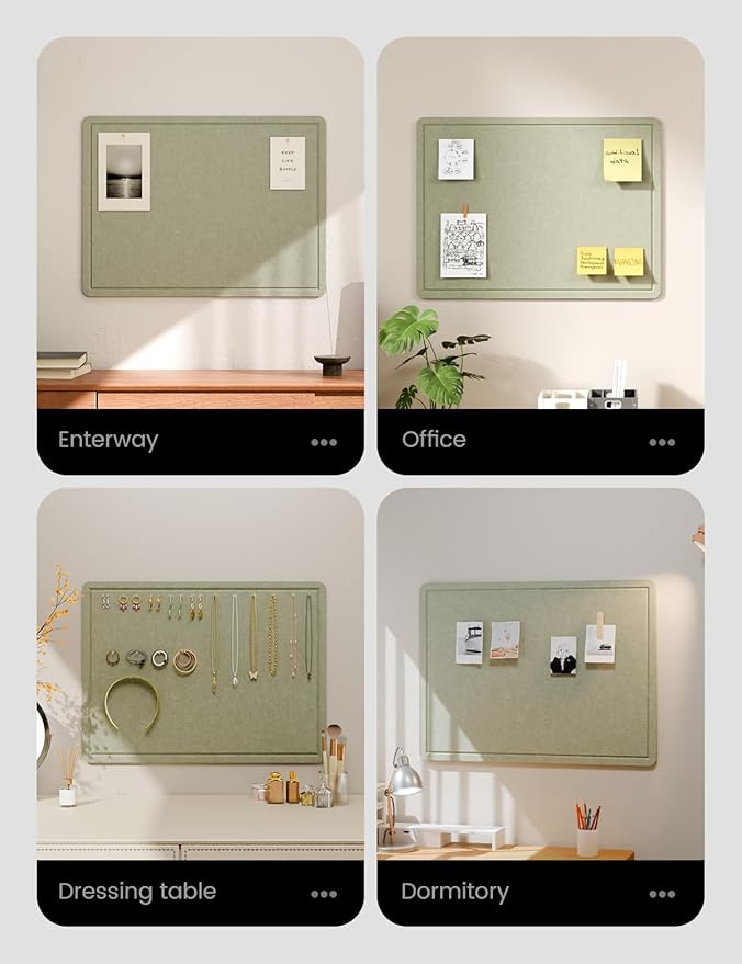 Fluxynara Bulletin Board, 23.6" x 17.5" Cork Board Alternative with 12 Safe Removable Adhesive Tabs, Foldable Felt Pin Board for Home Office, Classroom, Bedroom,Entryway for Walls— Sage