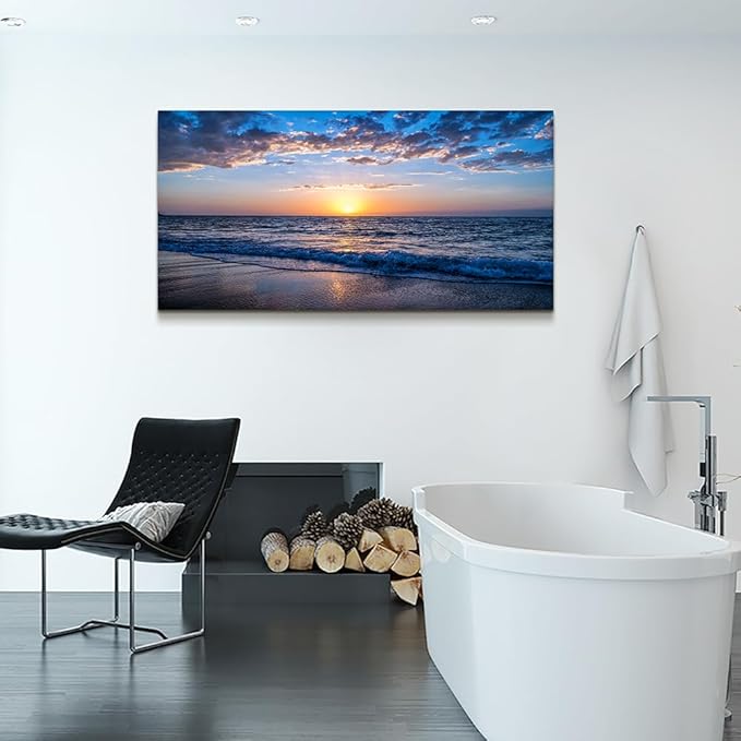 Lapremoly Canvas Wall Art For Living Room Framed Wall Decor For Office Ocean Landscape Wall Paintings Blue Sea Beach Pictures Ready To Hang Bedroom Home Decor Prints Posters Canvas Art 20 X 40 inch