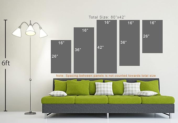 80 x 42 TOTAL - Landsape of lines Wall Art Canvas Geometric Print modern minimalis, office art - 5 Panel Z Cut Split
