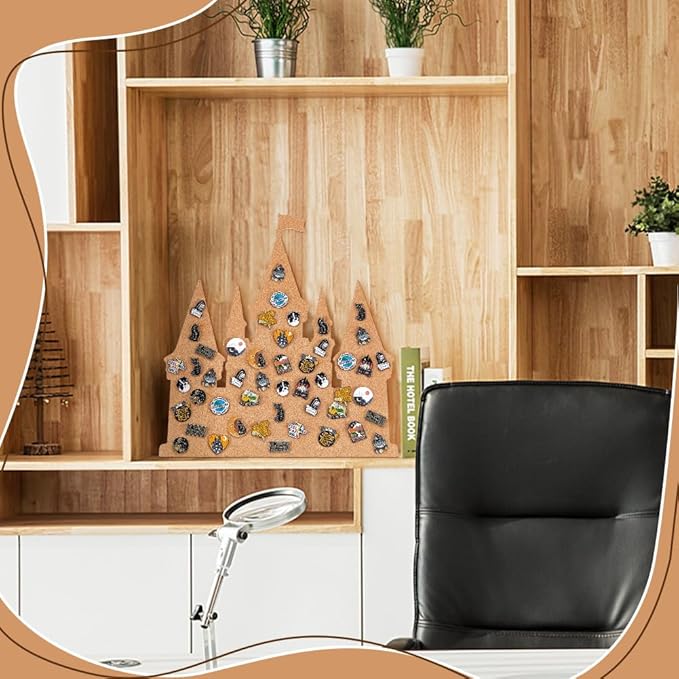 BENECREAT Castle Pin Board Cork Board, 14.2x11.8inch Bulletin Display Board Brooch Jewelry Display Cork Tray for Brooch Pin Collection Display, Office Home and School Decor