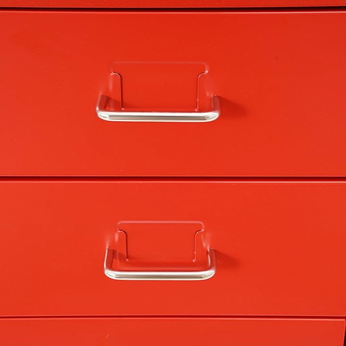 6-Drawer Metal File Cabinet, Metal Filing Storage Vertical Cabinets with Lock Home Office Filing Cabinets for Organization Hanging Letter/Legal/F4/A4 (Red)