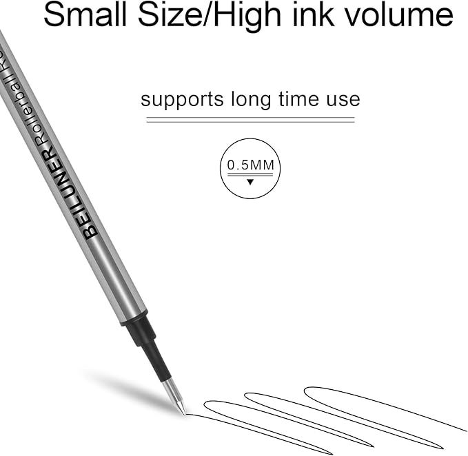 BEILUNER 0.5mm Replaceable Refills Compatible Luxury Wooden Ballpoint Pen Writing Set, Black Ink, direct insertion - 9 Pack