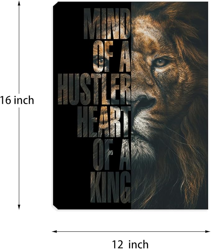 Inspirational Quote Canvas Wall Art Yellow Lion Painting Wall Art Motivational Positive Office Poster Wall Decor Artwork Prints Picture Framed Decorations for Home Living Room Bedroom 12"x16"