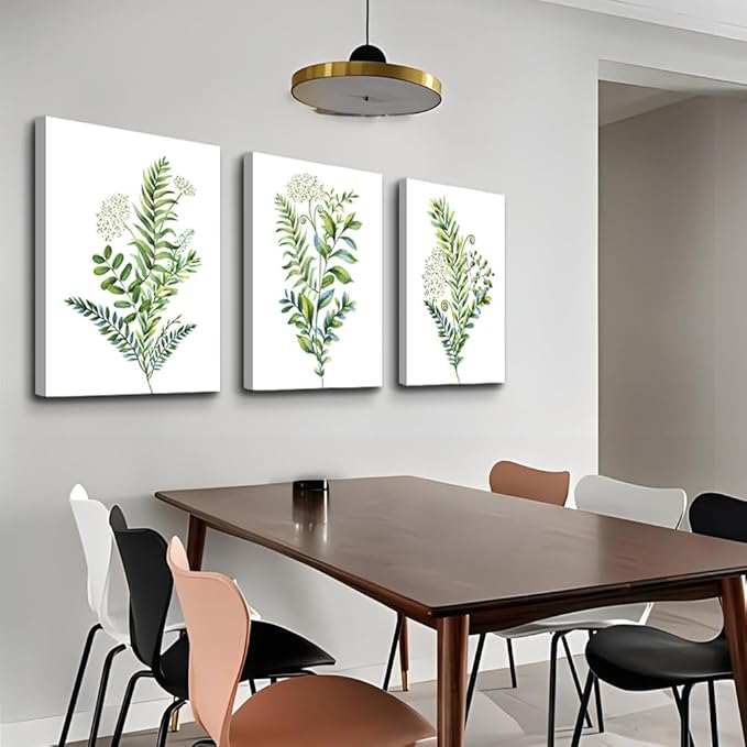 Lapremoly Large Framed Canvas Wall Art for Bedroom Bathroom 3 Pieces Wall Decor Kitchen Wall Decorations Canvas Print Decor Modern Simple Living Room Home Picture Green leaves Poster Wall Paintings