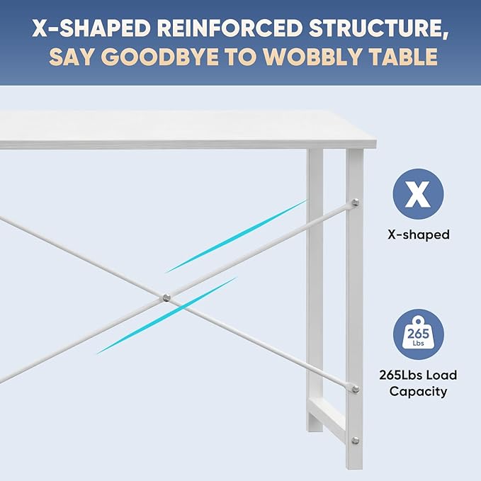 DUMOS 32 in Small Computer Desk for Home Office, Modern Study Work Table Simple Style for Bedroom, Writing Desks with X-Shaped Reinforcement, 2 Pack, White