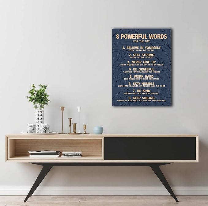 8 Rules Of Life Canvas Decoration Painting, Suitable For Office, School, Library,Home (29x38cm) Framed (Blue-8)