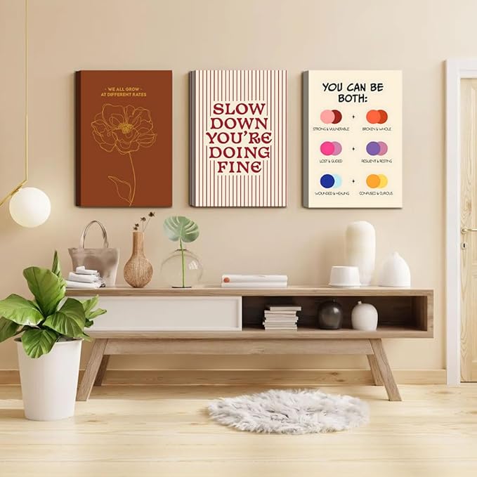 3 pcs Framed Growth Mindset canvas Wall Art Modern Minimalist Inspirational painting Wall decor pictures Slow Down You're Doing Fine poster Prints for Office Therapy Room Home decoration 16x24in
