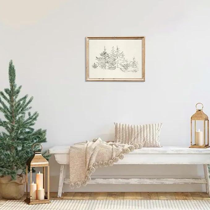 uniro Pine Tree Vintage Wall Art Gray Prints - Classical Naturalist Tree Landscape Print - Pine Trees Sketch Canvas Wall Art Decor Rustic Farmhouse Wall Decor - Minimalist Mid Century Wall Art Painting Picture Aesthetic for Bedroom Bathroom Living Room...