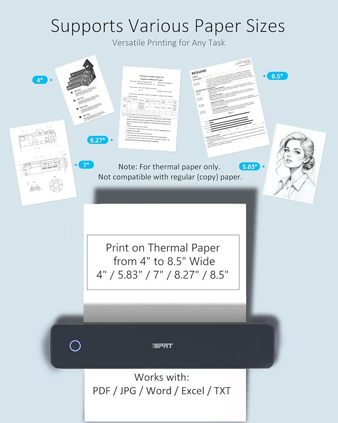 Inkless Portable Printer for Travel, Wireless Thermal Printer with 1Case and 200pcs Paper Kit Supports 8.5 x 11" US Letter, A4, 610Pro 300DPI Small Bluetooth Printers for Phone Home Office Car, Black