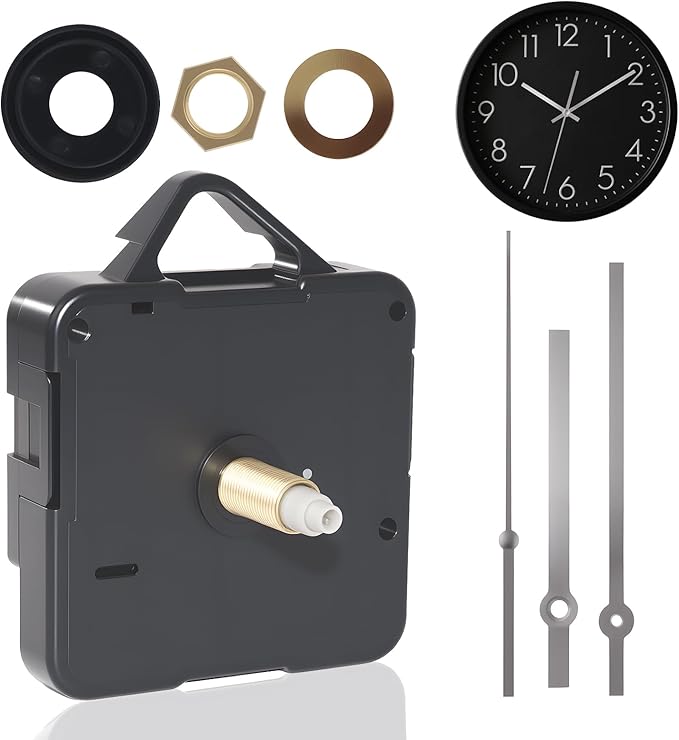 Silent Quartz Clock Mechanism Kit, High Torque Long Shaft Replacement Clock Movement for DIY Wall Clocks, Includes Clocks Hands and Quartz Movement Parts for Home and Office, Silver