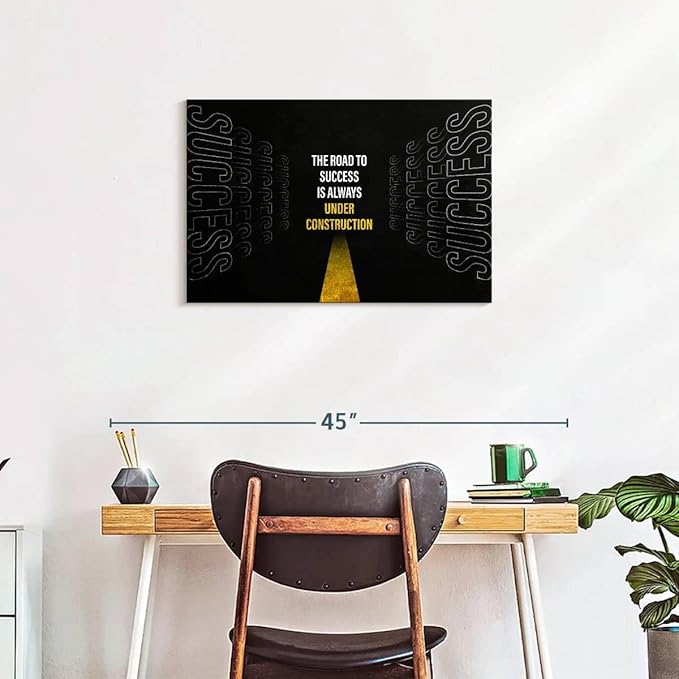 ElephantStock - Work On Your Road To Success Wall Art - Horizontal Canvas Wall Art - Home Office Wall Decor - Digital Art Inspirational And Typography Canvas Art - Black And White Decor - 30" x 20"