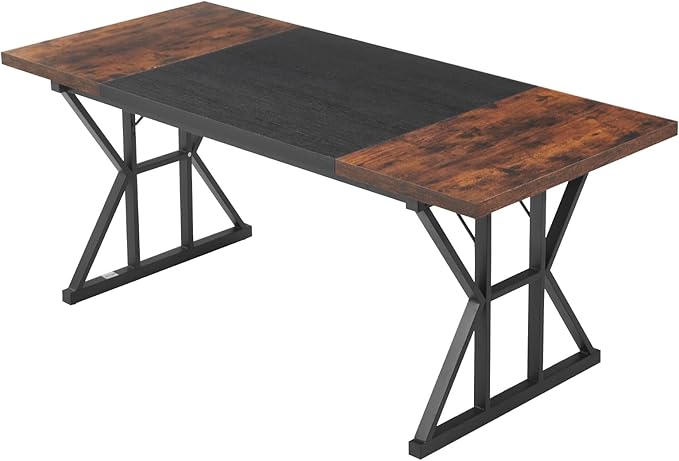 VEVOR Executive Desk 70.9 x 31.5 inch, Large Computer Desk PC Workstation for Home Office, Modern Simple Wood Laptop Study Writing Table Metal Frame Business Furniture, Rustic Brown and Black