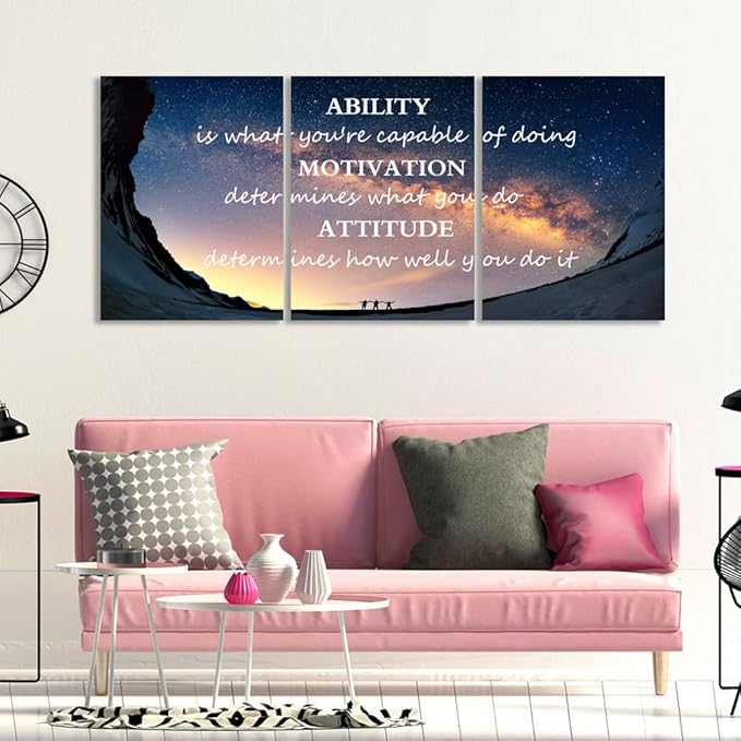 Unbruvo Motivational Inspirational Canvas Wall Art, 3 Pieces Positive Quotes Office Decor, Ability Motivation Attitude Artwork for Living Room Bedroom Workplace(60" Wx28 H)