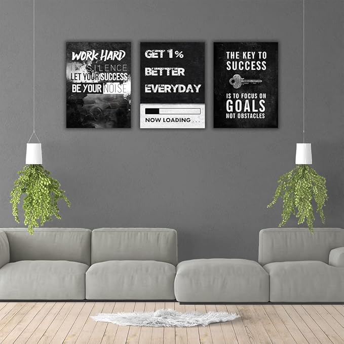 Motivational Canvas Wall Painting Wall Art Inspirational Poster Execute Hustle 3 Pieces Prints Artwork for Living Room Modern Home Office Decor Painting Pictures Stretched and Framed Ready to Hang