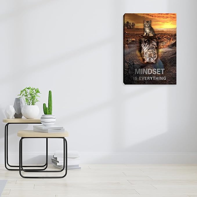Inspirational Positive Quote Wall Decor Motivational Canvas Wall Art Mindset Wall Art Tiger Posters Prints Inspiring Cat Painting for Office Bedroom Living Room Decor Framed Ready to Hang 18"x24"