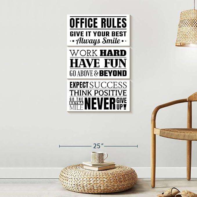 Elephant Stock - Fun Office Rules Wall Art - Vertical Multi Panel Canvas - 3 Piece Living Room Wall Decor - Digital Art Inspirational And Typography Multi Piece Wall Art - White And Black Decor - 20" x 32"