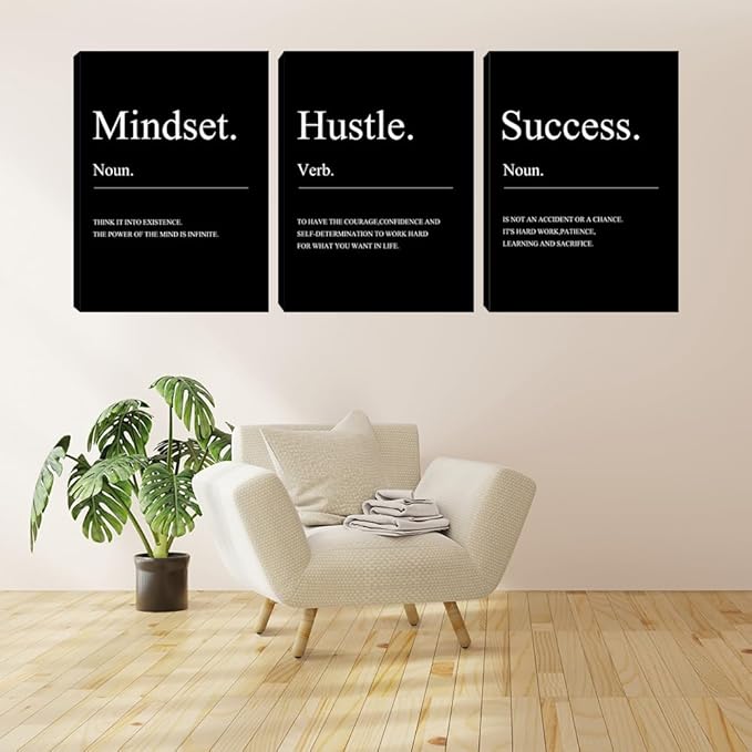 Motivational Wall Decor 3 Pieces Success Paintings Motivational Posters Prints Office Wall Decor Inspirational Canvas Wall Art Picture for Home Bedroom Living Room Decorations(36" Wx16 H)