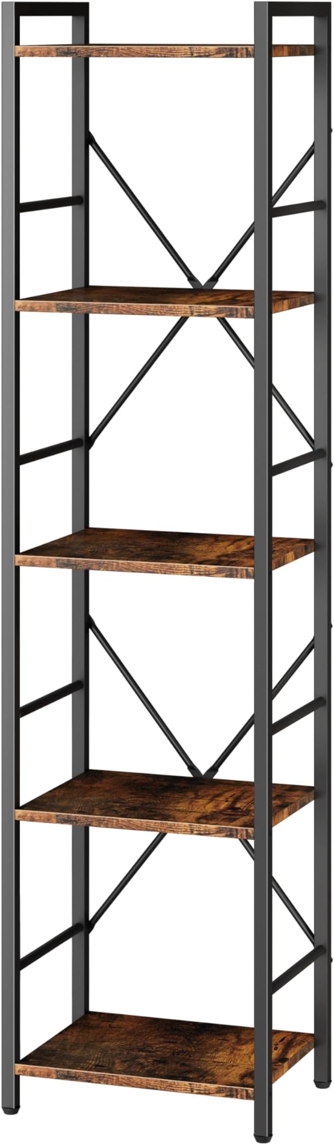 Dunatou 5-Tier Bookshelf, Tall Bookcase with 5 Open Shelves, Metal and Wood Office Book Shelf Bookcase, Standing Storage Organizer Shelf for Bedroom Living Room, Rustic Brown