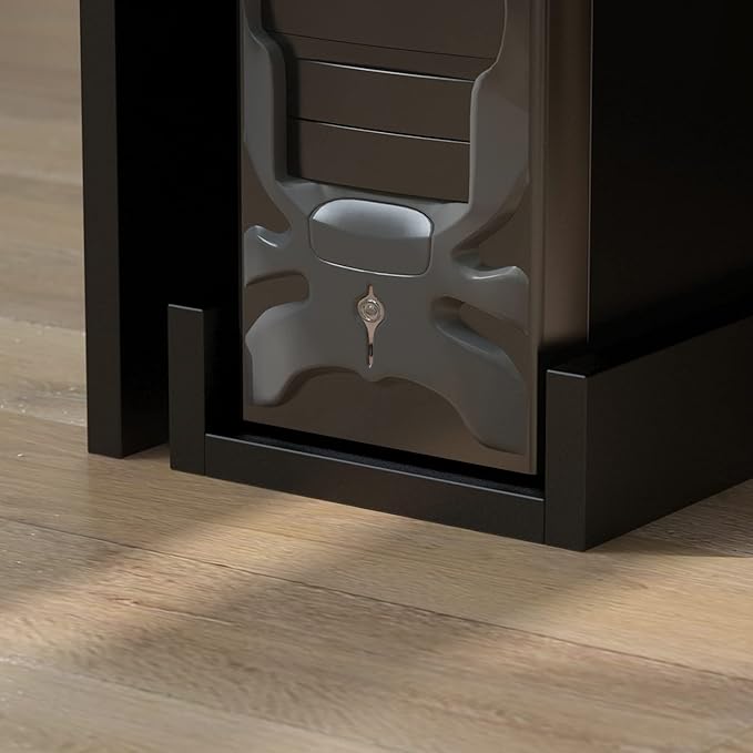 Homsee Reception Desk L-Shaped Office Desk with Counter, 1 Door Storage Cabinet, 1 Lockable Drawer, Hutch Shelf and Keyboard Tray, Black
