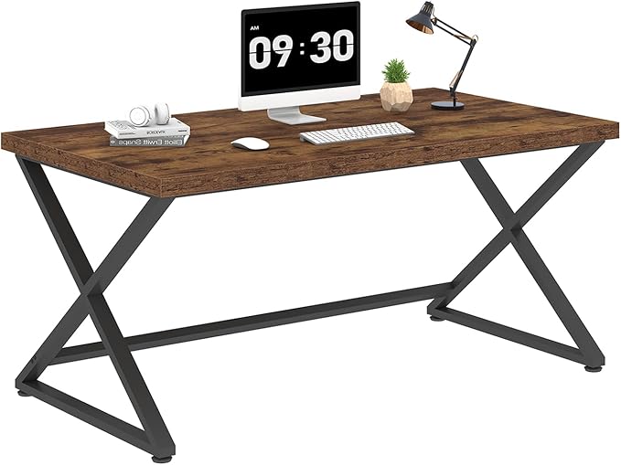 IBF Rustic Computer Desk, Industrial 47” Home Office Desk, Farmhouse Wood Metal Work Desk for Writing Study, Vintage Minimalist Executive Workstation PC Gaming Table in Bedroom, Rustic Brown