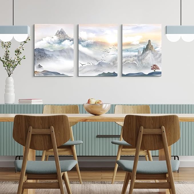 Lapremoly Large size Canvas Wall Art For Living Room Wall Decor For Bedroom Kitchen 3 Piece Abstract Mountain Landscape Painting Artwork Framed Canvas Prints Modern Office Pictures Home Walls Decor