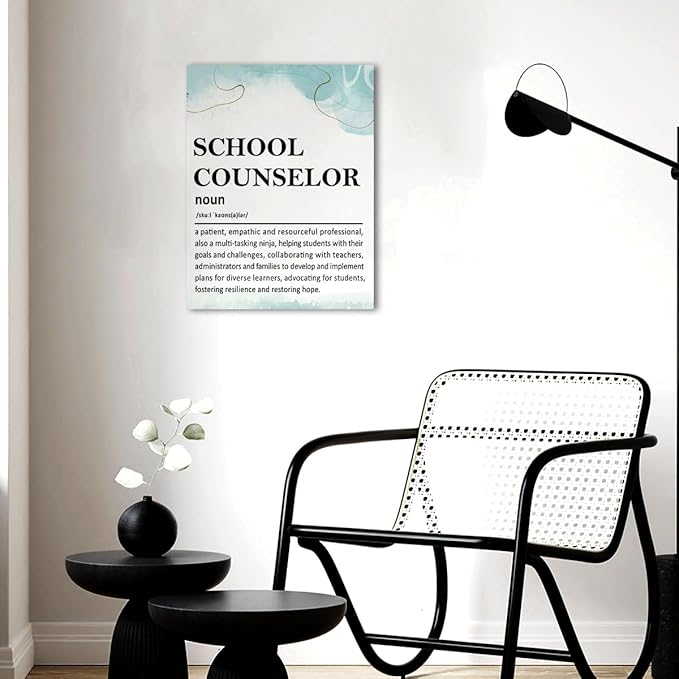 Gwisml School Counselor Definition Wall Art,Motivational Canvas Frame Paintings For Office Therapy Home Workplace Wall Decor,Gifts For Mentor Teacher Leader