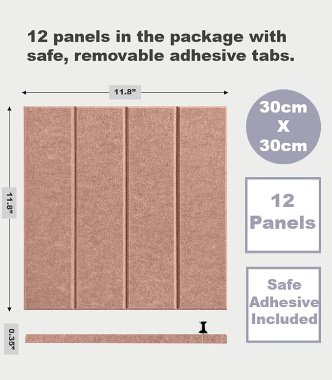 Felt Bulletin Board Tiles | Modern Cork Board Alternative | Large Cork Boards for Walls | Aesthetic Felt Wall Panels for Office & Home Decor | Pinboard & Photo Board (12-Pack) | Terracotta