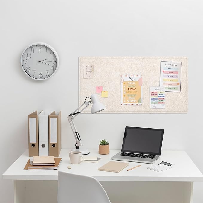 Bulletin Board, 35 x 17 1/2 inches Felt Board - Decorative Pin Board, Cork Board Alternative for Wall, Foldable Self-Adhesive Vision Board Prayer Board with 20 Pushpins - Oatmeal