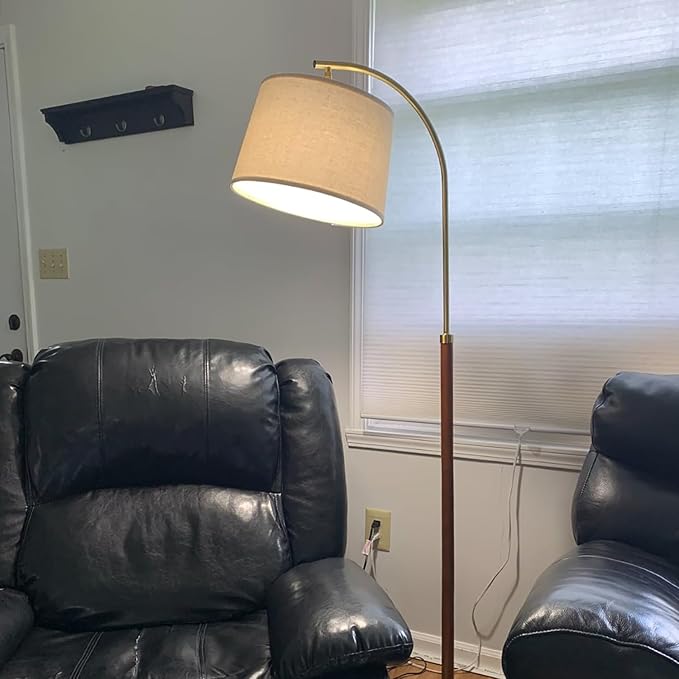 62.5" Mid Century Modern Floor Lamps for Living Room Wood Floor Lamp with Foot Switch Arc Tall Standing Lamp for Bedroom Corner Gold Floor Lamps for Office Nursery Industrial Reading Lamp