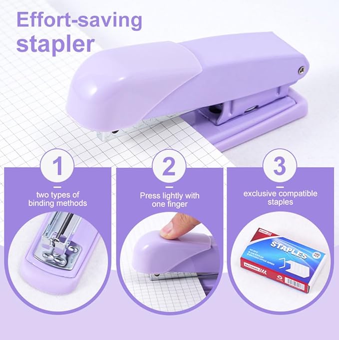 Purple Desk Organizers and Accessories with Desk Organizer 360° Rotating Pen Holder and Office Supplies, 19Pcs Cute Stationery Supplies Set