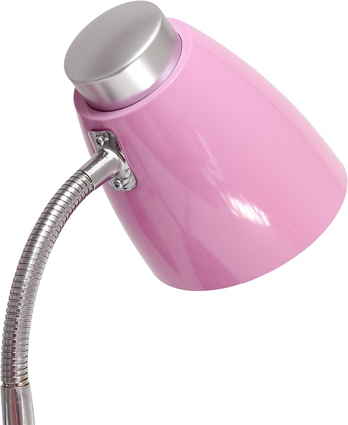 Simple Designs LD1067-PNK Compartmental Desk Lamp with iPhone/iPad/Tablet Stand, Bendable Gooseneck, for Office, Living Room, Nightstand, Library, Entryway, Pink