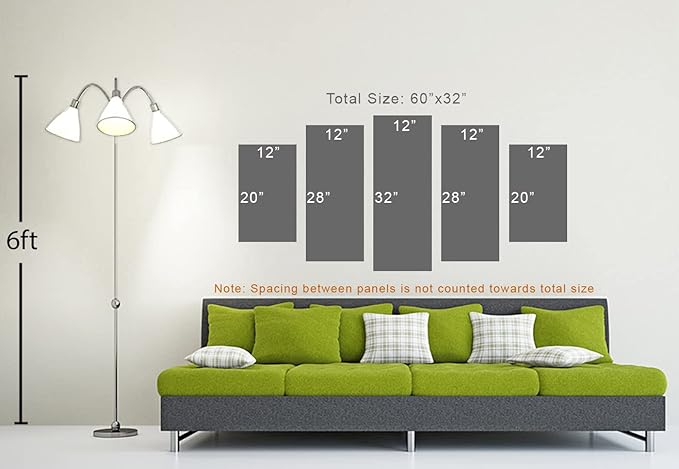60 x 32 TOTAL - Landsape of lines Wall Art Canvas Geometric Print modern minimalis - 5 Panel Diamond Split