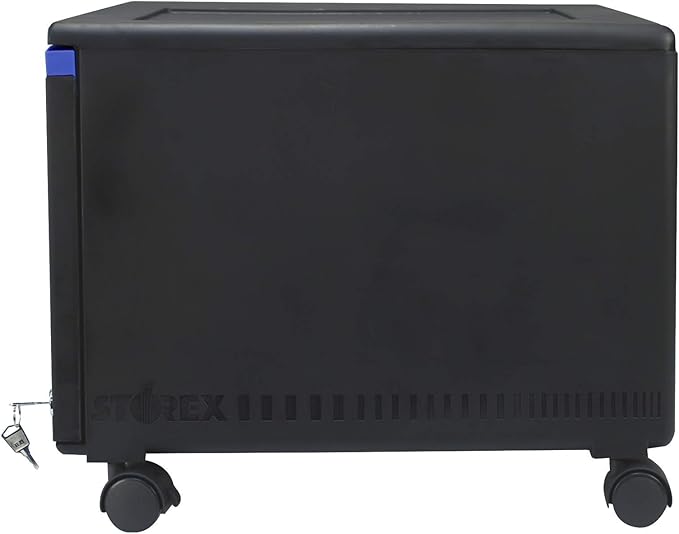 Storex Plastic One-Drawer File Cabinet – Locking Document Organizer with Casters for Home and Office, Black, 1-Pack (61269C01C)