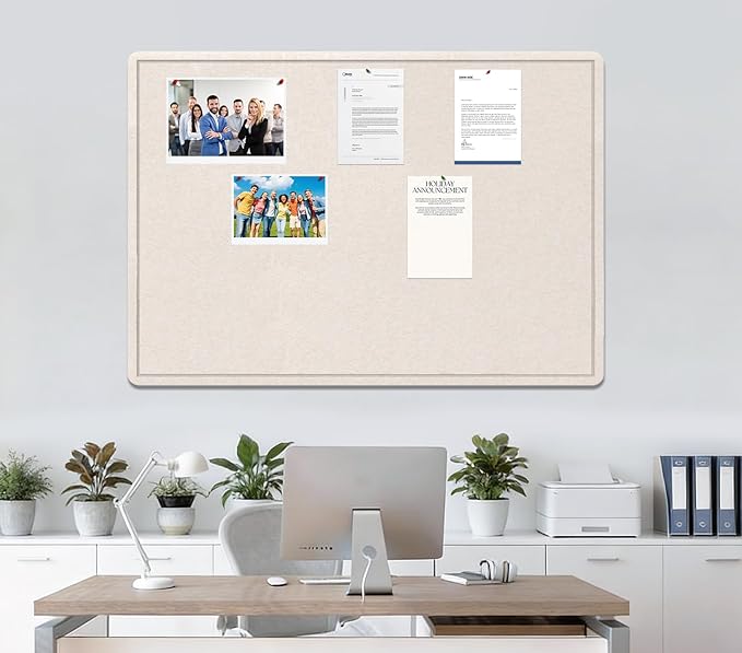 Bulletin Board, 23.5 X 17.5 inches Cork Board with 20 Pushpin, Felt Cork Board Notice Pin Board, Self-Adhesive Vision Board Mood Board Foldable Photo Board for Wall - Oatmeal
