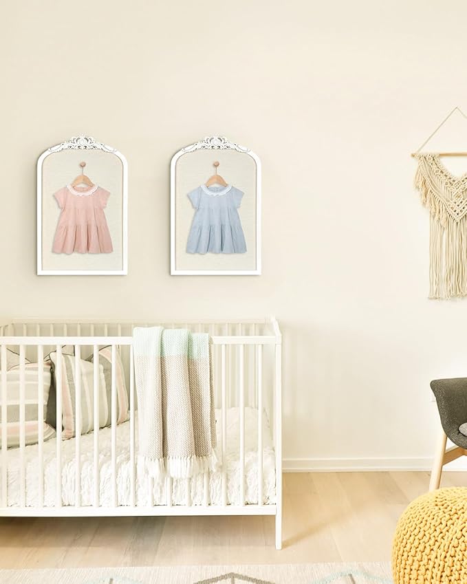 Bulletin Board with Linen, Vintage Arch Framed Pin Board – 15.7" x 24.8" White Cork Board for Walls, White Pine Wood Frame, Fabric Pinboard, Vision Board for School, Home & Office