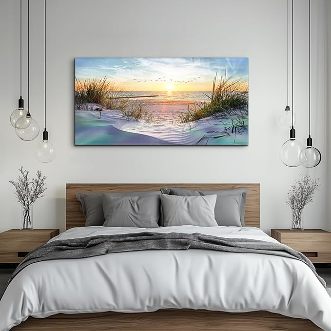 hyidecorart Canvas Wall Art For Living Room Large Size Decor Bedroom Blue Ocean Beach Landscape Paintings Poster Prints Artwork Office Decorations Seascape Pictures Modern Home Works
