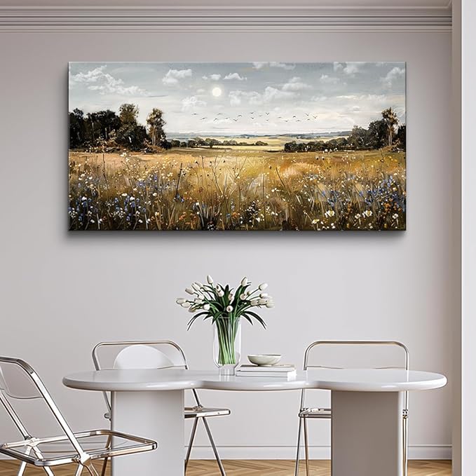 KELIYUAN Large Canvas Wall Art For Living Room Farmhouse Wall Decor For Bedroom Office Decorations Field Scenery Painting Countryside Wall Pictures Artwork Modern Ready To Hang Home Decor 24"X48"