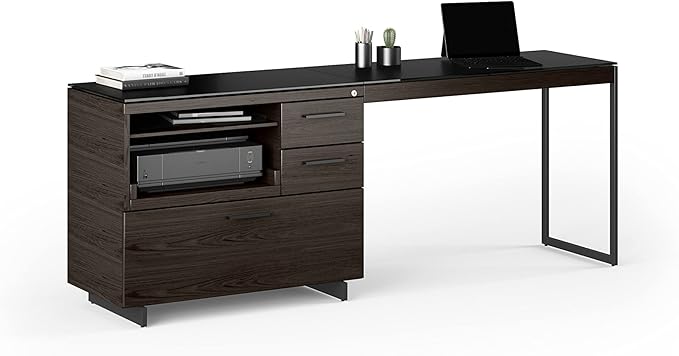 BDI Furniture Sequel 20 6117-35'' Locking Lateral 3-Drawer File Cabinet with Letter or Legal-Size File Drawer, 2 Drawers, Printer Tray, Adjustable Shelf, Charcoal Stained Ash, Black