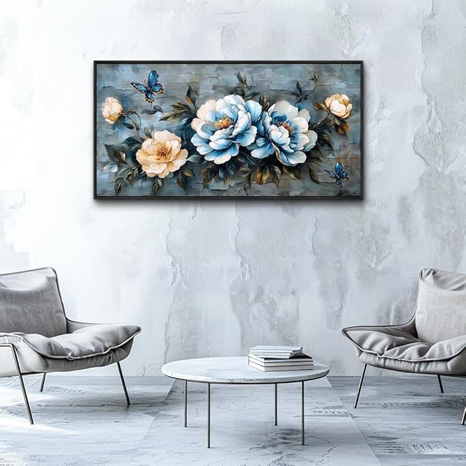 KELIYUAN Large Canvas Black Framed Wall Art Decor For Living Room Bedroom Abstract Wall Painting Flower ink painting Home Dining Room Wall Decorations Prints Posters Modern Room Home Decor 24"X48"