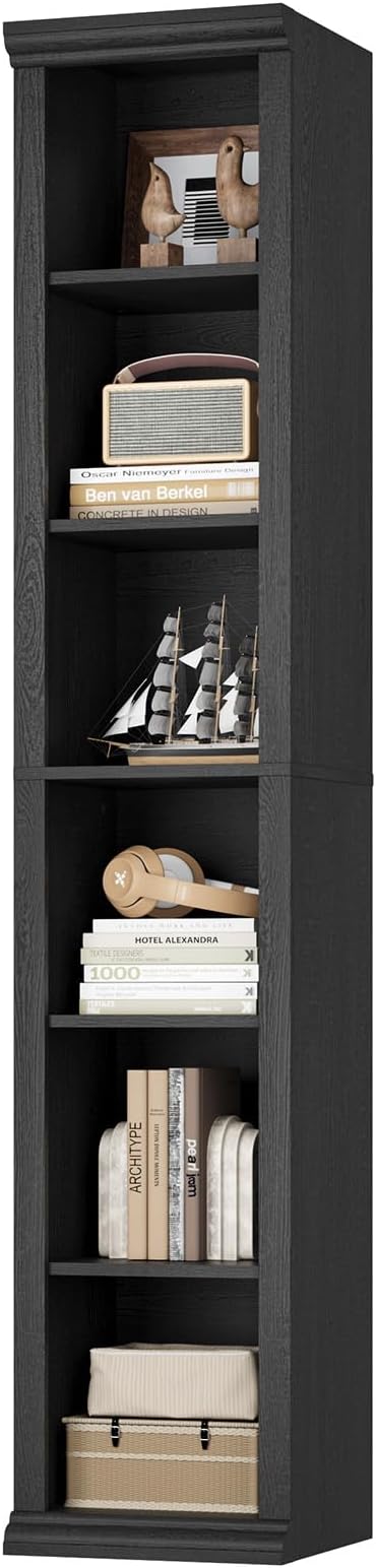 Rresyet Tall Narrow Bookcase, 6-Tier Bookshelf, Modern Open Display Storage Shelf for Living Room, Home Office, Bedroom, Black