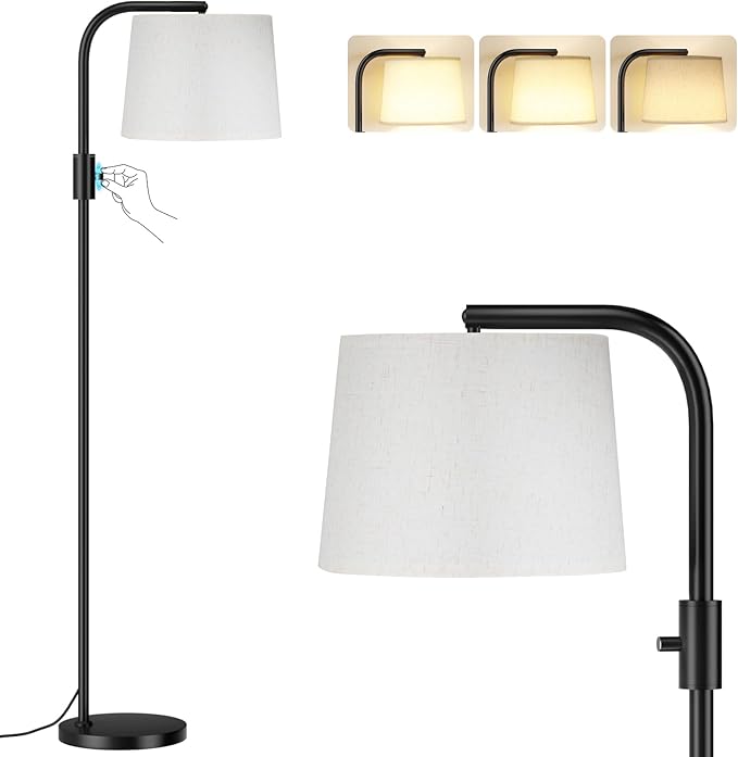 Ambimall ๐
๐ฎ๐ฅ๐ฅ๐ฒ ๐๐ข๐ฆ๐ฆ๐๐๐ฅ๐ Floor Lamp - Floor Lamps with 9W ๐๐๐ Bulb, Standing Lamps for Living Room with Adjust Head, Modern Standing Tall Light Rotary Switch for Office(Black and Beige)