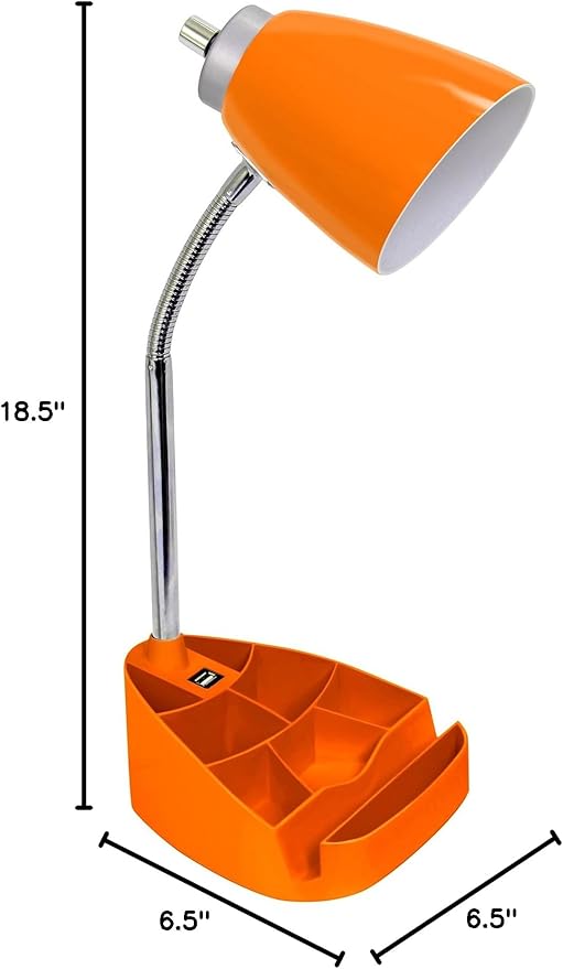 Limelights LD1056-ORG Desk Lamp Organizer with iPad Tablet Book Stand and USB Charging Port, Orange