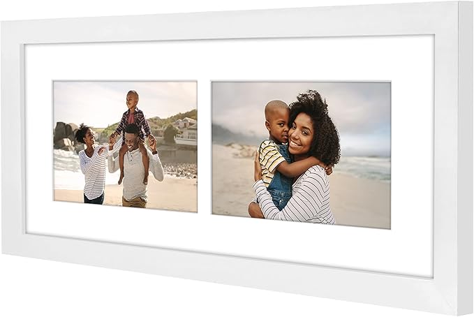 Americanflat 4x6 Double Picture Frame with Shatter-Resistant Glass - Fits Two 4x6 Photos or use as One 6x14 Frame - Signature Collection - Collage Frames for Tabletop and Wall Display - White