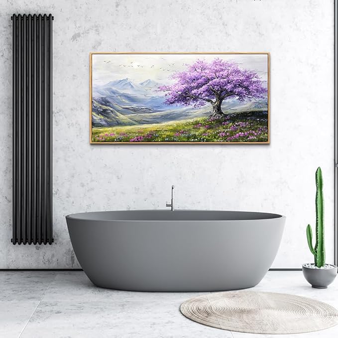 ZUITINGHUA Large Canvas Wall Art For Living Room Wood Framed Wall Decor For Bedroom Office Decorations Abstract Scenery Wall Paintings Purple Tree Pictures Artwork Aesthetic Home Mural 24x48 In