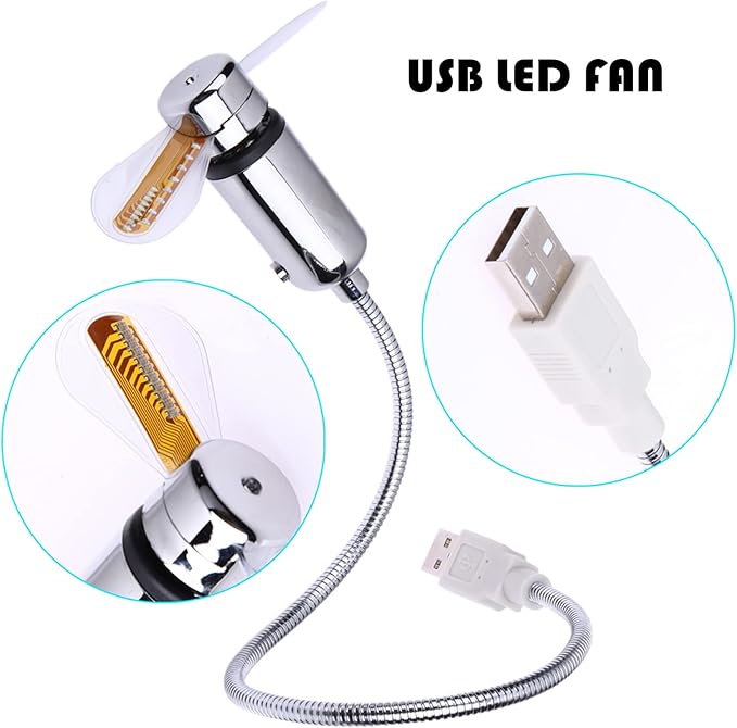 SAYTAY LED Clock USB Fan With Temperature Display - Portable Cooling Mini Gooseneck Fan for Office, Home & Travel (TC)