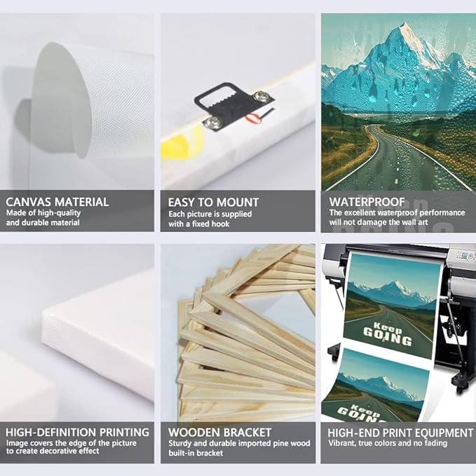 Set of 3 inspirational Wall Art - No Excuses, Keep Going & No Risk No Story Motivational Wall Decor, Mountain, Road, Sailboat with Positive Quotes Poster Framed Canvas Prints for Office Home,16"x24"x3